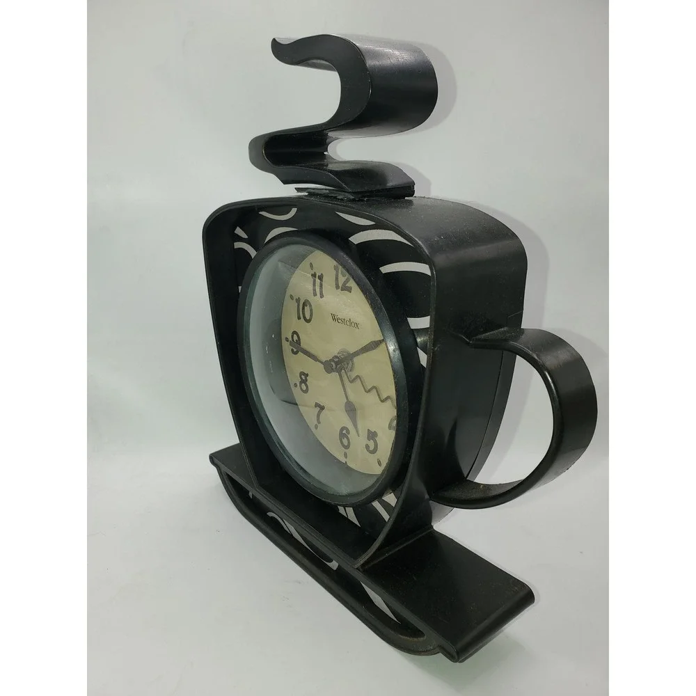 Westclox Coffee Cup Wall Clock Black White Steaming Mug Kitchen Decor 0820